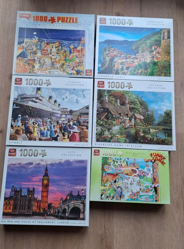6 stuks KING 1000st puzzel -, Ophalen of Verzenden, 500 t/m 1500 stukjes, Zo goed als nieuw