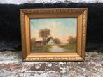 Antiek Schilderij - Boerderijlandschap, Antiek en Kunst, Kunst | Schilderijen | Klassiek, Ophalen of Verzenden