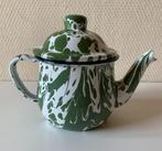 Vintage emaille theepotje, groen/wit, 0.4l, Overige materialen, Gebruikt, Overige typen, Ophalen of Verzenden