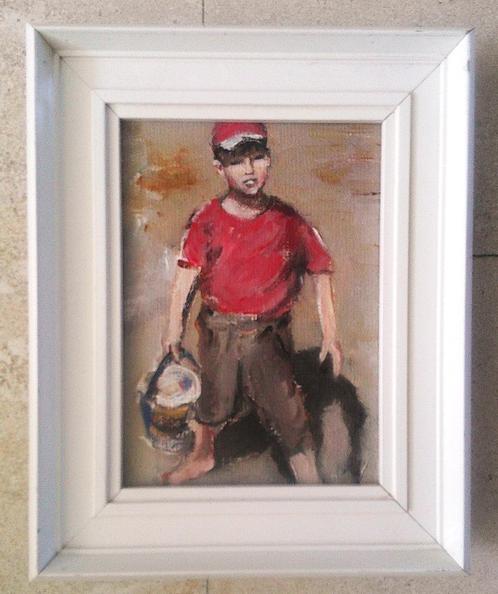 Jongetje op het strand 2005 - Johannes van Vugt (geb. 1954), Antiek en Kunst, Kunst | Schilderijen | Klassiek, Ophalen of Verzenden