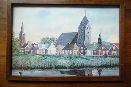 Dorpsgezicht van Bedum met de 3 torens van B.Riepma, Antiek en Kunst, Kunst | Litho's en Zeefdrukken, Ophalen of Verzenden