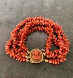 Bloedkoraal armband en ketting met gouden sluiting, Sieraden, Tassen en Uiterlijk, Kettingen, Ophalen of Verzenden, Zo goed als nieuw