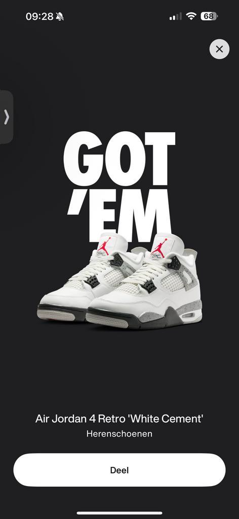 Air Jordan 4 White Cement 2025 Nieuw & 100% Origineel EU44, Kleding | Heren, Schoenen, Nieuw, Wit, Ophalen of Verzenden