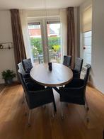 6 mooie zwart leren eetkamerstoelen, Huis en Inrichting, Stoelen, Ophalen, Gebruikt, Zwart, Leer