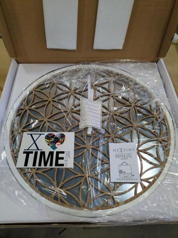NeXtime Wandklok 50 cm Wood/Mirror White beschikbaar voor biedingen