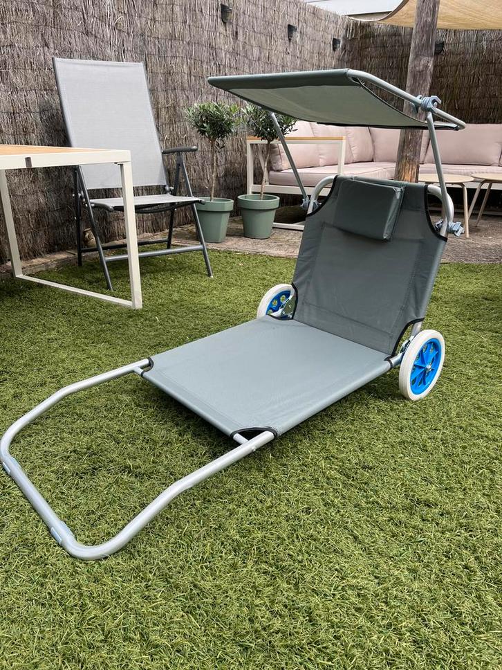 Verrijdbare Strandstoel - Nieuw in Doos, Tuin en Terras, Ligbedden, Nieuw, Aluminium, Verrijdbaar, Ophalen