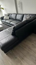 Hoekkbank zwart leder per 1/2 Maart op te halen, Huis en Inrichting, Ophalen, Gebruikt, Leer, Modern