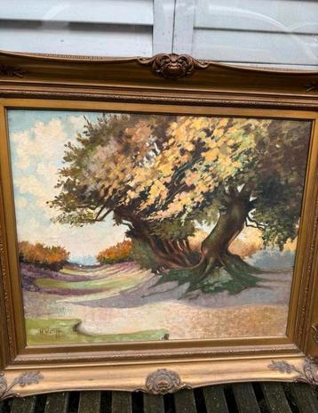 Oud groot gesigneerd schilderij in mooie lijst 80/70 beschikbaar voor biedingen