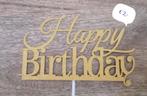 Happy birthday taarttopper goud karton, Hobby en Vrije tijd, Taarten en Cupcakes maken, Ophalen of Verzenden, Nieuw, Taarten, Versiering