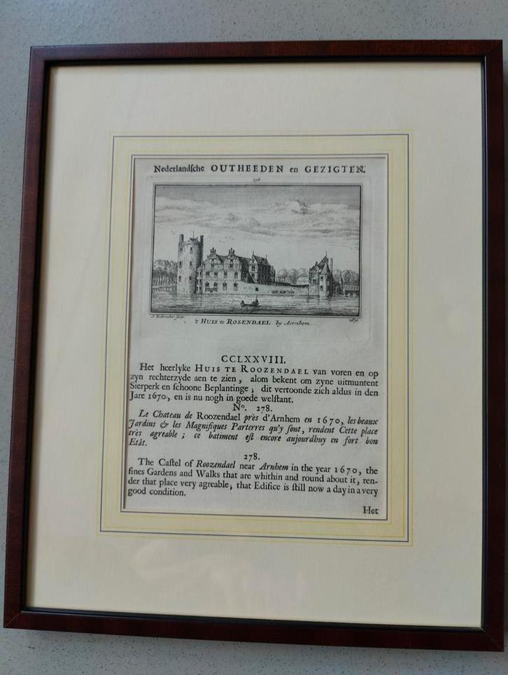 Kopergravure van kasteel Rozendaal, Antiek en Kunst, Kunst | Etsen en Gravures, Ophalen of Verzenden