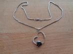 zilveren ketting met hart hanger [906], Met strass, Verzenden, Zo goed als nieuw, Zilver