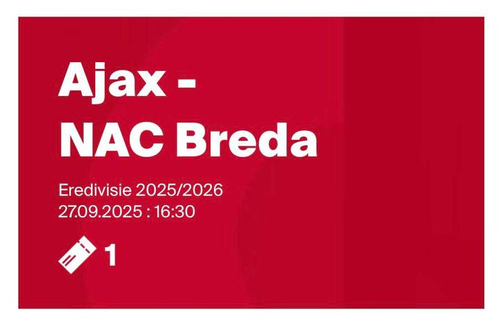 1 kaart Ajax - NAC Breda vak 413, Tickets en Kaartjes, Sport | Voetbal, Eén persoon, September, Losse kaart