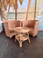 Stoelen + tafeltje 3 st., Huis en Inrichting, Stoelen, Ophalen, Gebruikt, Riet of Rotan, Twee