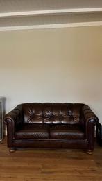 Chesterfield achtige bank, echt leer, Huis en Inrichting, Ophalen, Gebruikt, Chesterfield, Driepersoons