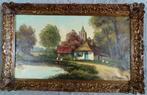Boerderij met kippen ~1935 - gesigneerd - doek - gelijst, Ophalen of Verzenden