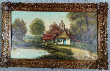 Boerderij met kippen ~1935 - gesigneerd - doek - gelijst beschikbaar voor biedingen