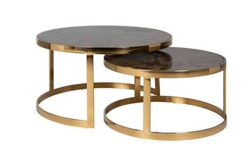 Ronde Salontafel Conrad Set van 2 stuks Faux Marmer – Goud beschikbaar voor biedingen