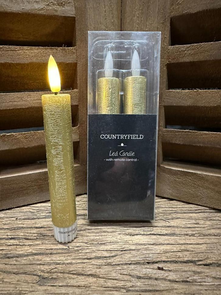 LED kaars Countryfield goud, Huis en Inrichting, Woonaccessoires | Kandelaars en Kaarsen, Nieuw, Kaars, Minder dan 25 cm, Overige materialen