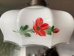Prachtige ‘boerenbont’ opaline lamp met rode bloem., Ophalen of Verzenden, Zo goed als nieuw, Minder dan 50 cm