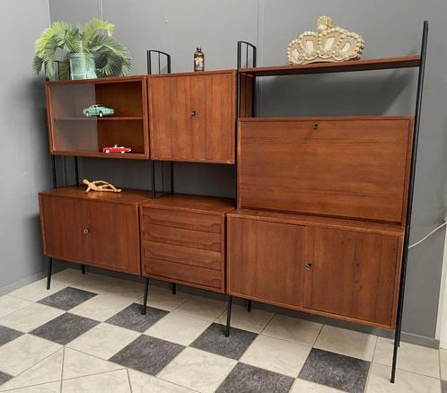 60 jaren TEAK wand meubel kasten buro ladekast vitrine, Huis en Inrichting, Kasten | Wandmeubels, Gebruikt, 150 tot 200 cm, 200 tot 250 cm
