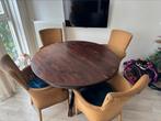 Loom stoelen met ronde tafel met tussen  blad, Huis en Inrichting, Complete eetkamers, 4 tot 6 stoelen, Gebruikt, Ophalen