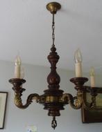 zware kroon luchter lamp van eiken hout - vintage, Huis en Inrichting, Lampen | Kroonluchters, Ophalen, Hout