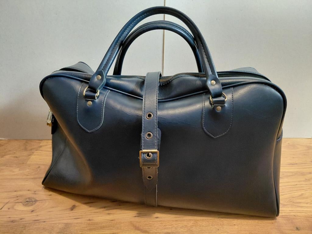 Retro reistas jaren ’60/’70 – blauw skai leer, Ophalen of Verzenden, Huis en Inrichting