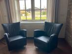 Twee donker bruine fauteuils, Huis en Inrichting, Ophalen, Gebruikt, Leer, 75 tot 100 cm