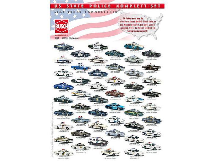 Busch, zeldzaam complete serie 50 staten Amerikaanse politie, Hobby en Vrije tijd, Modelauto's | 1:87, Nieuw, Auto, Brekina, Ophalen of Verzenden