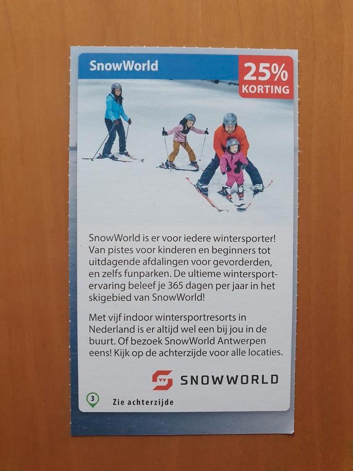 SnowWorld 25% korting maximaal 4 personen, Tickets en Kaartjes, Kortingen en Cadeaubonnen, Drie personen of meer, Overige typen