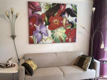 Groot olieverf schilderij met bloemen beschikbaar voor biedingen