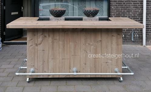 Bar op wielen buitenbar steigerhout buizen koelkast tuin, Huis en Inrichting, Barren, Nieuw, Ophalen of Verzenden