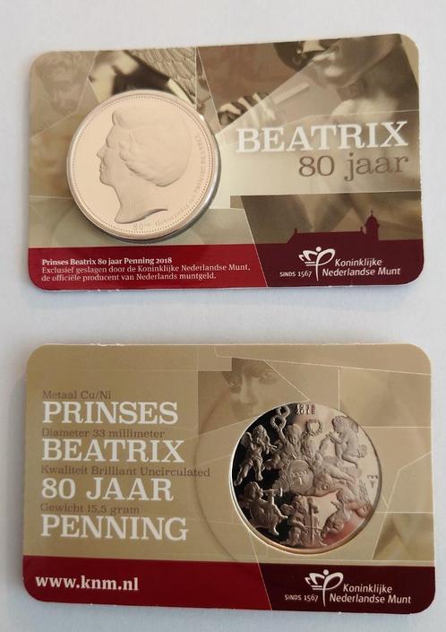 80 jaar Beatrix Penning 2018 BU-kwaliteit in coincard, Postzegels en Munten, Penningen en Medailles, Overige materialen, Nederland
