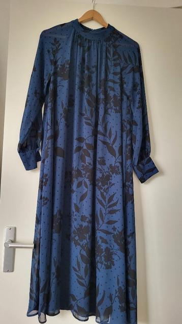 jurk chiffon midi-jurk h&m zwart blauw maat 38 m