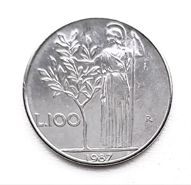 Italiaanse 100 Lire Munt 1987 (nr.1), Postzegels en Munten, Munten | Europa | Niet-Euromunten, Losse munt, Italië, Ophalen of Verzenden