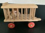 Houten circus wagen trailer auto aanhanger met pluche leeuw, Ophalen of Verzenden