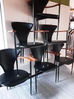 Zwart Leren Design stoelen Arrben Italy 6 stuks, Huis en Inrichting, Ophalen, Metaal, Italiaans design Arrben Italy, Zwart