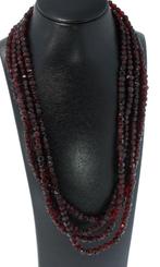 Granaten 4-strengs antieke ketting dames 14k slot goud, Ophalen of Verzenden, Goud, Ketting, Met edelsteen