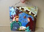 Geëmailleerd koperen reliëf De Heilige Familie 14x14cm 1960, Ophalen of Verzenden, Gebruikt, Overige typen, Christendom | Katholiek