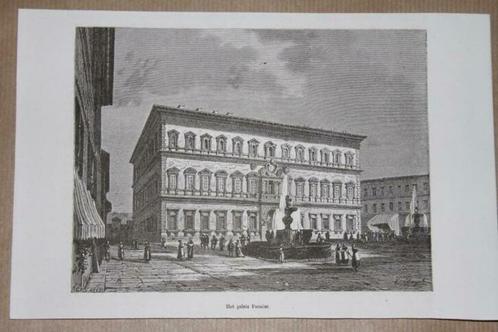 Antieke gravure - Palazzo Farnese in Rome - 1872 !!, Antiek en Kunst, Kunst | Etsen en Gravures, Ophalen of Verzenden