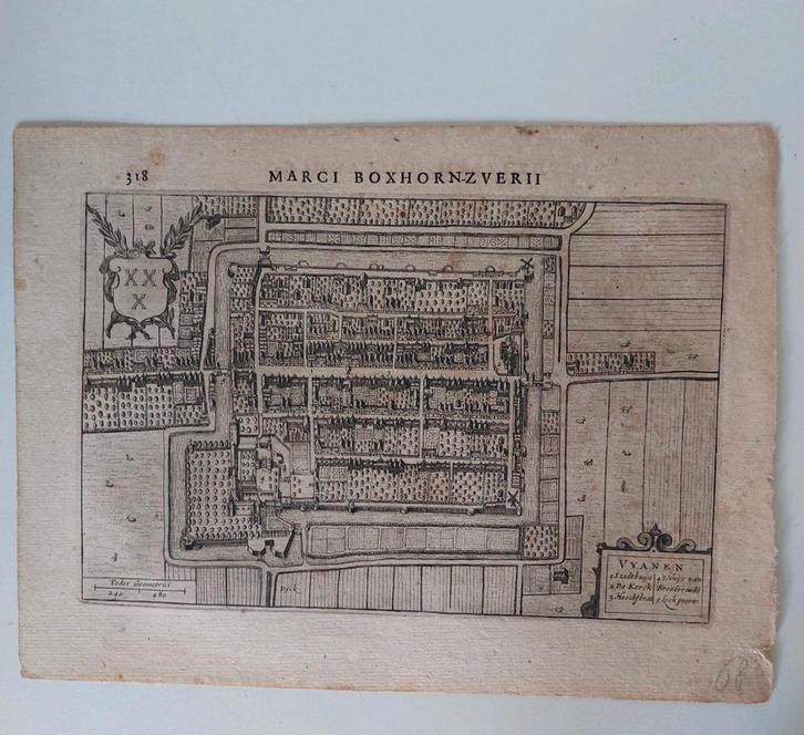 5 / Plattegrond Vianen - Vyanen Gravure uit 1634 M. Boxhorn, Antiek en Kunst, Kunst | Etsen en Gravures, Ophalen of Verzenden