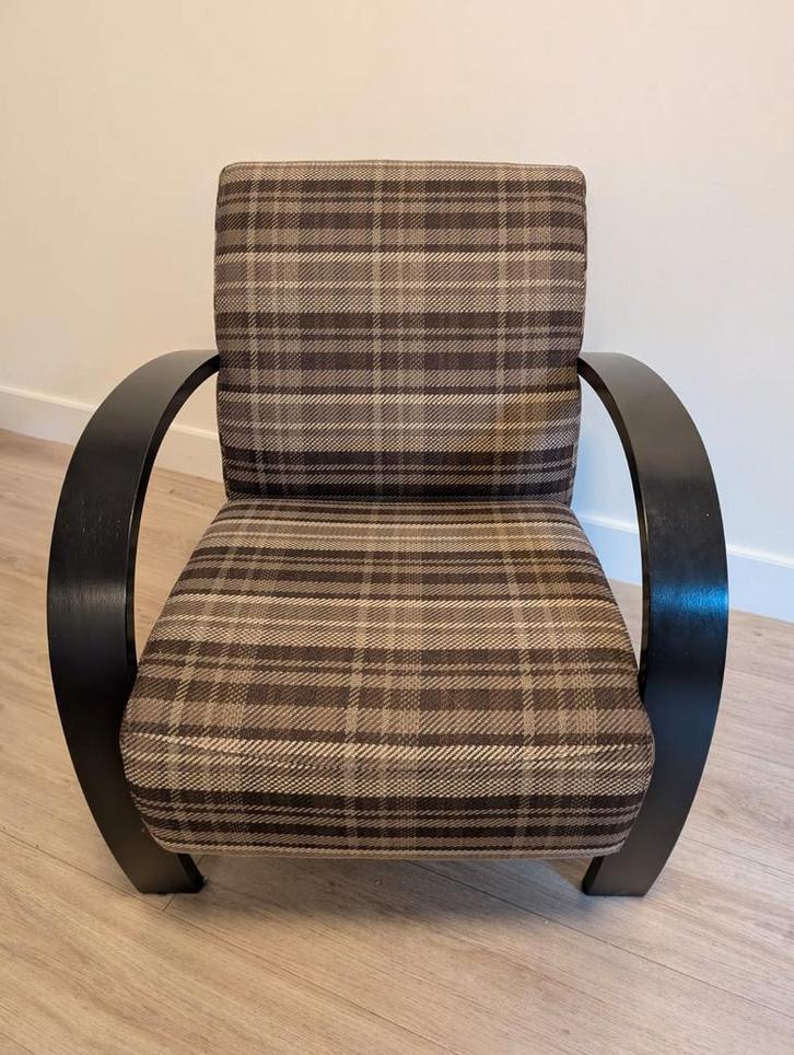 Montēl fauteuil bruin tartan ontwerp, design by Montēl stoel, Huis en Inrichting, Fauteuils, Gebruikt, 50 tot 75 cm, Minder dan 75 cm