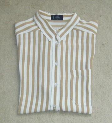 NIEUWE La Kerko blouse met korte mouw, beige/wit, maat 44.