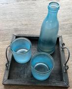 Vaas met twee kleine vaasjes, Huis en Inrichting, Woonaccessoires | Vazen, Blauw, Ophalen of Verzenden, Minder dan 50 cm, Glas