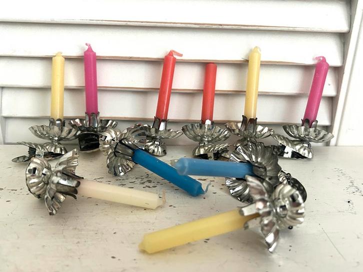 Vintage kerstboom kaarsenknijpers met kaarsjes, Diversen, Kerst, Ophalen