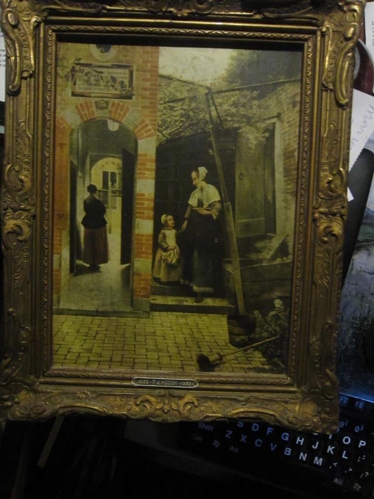 Mooie ingelijste Prent Pieter de Hoogh 1614, Ophalen of Verzenden, Voor 1940, Gebruikt, Overige onderwerpen
