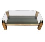 1970s Verguld gouden Belgo Chrom Salontafel, Ophalen, Gebruikt, 100 tot 150 cm, Glas