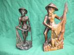 2 antieke Coromandel houten beelden van vissers, Antiek en Kunst, Kunst | Beelden en Houtsnijwerken, Ophalen of Verzenden