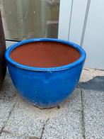 Grote blauwe plantenpot, Tuin en Terras, Bloempotten, Gebruikt, Rond, Minder dan 40 cm, Aardewerk