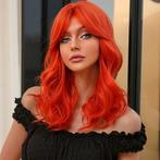 Pruik halflang oranje-rood haar in laagjes, Verzenden, Nieuw, Pruik of Haarverlenging